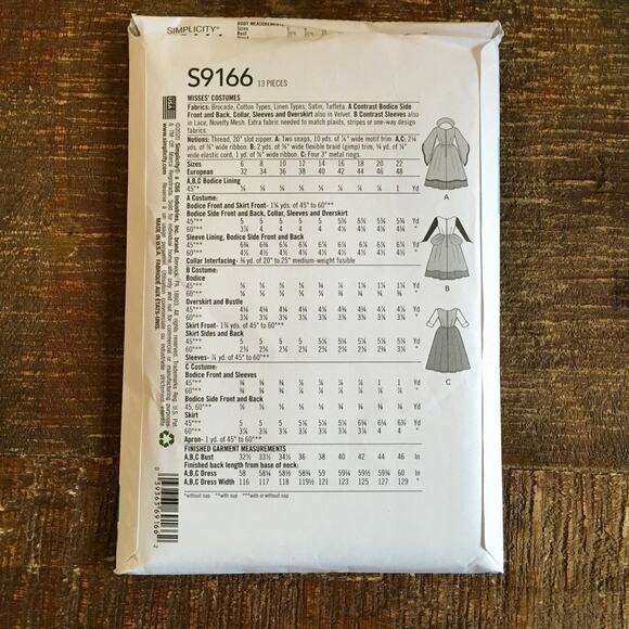 Simplicity Sewing Pattern S9166 Medieval Renaissance Witch Costume 14-22 UNCUT - Picture 2 of 3